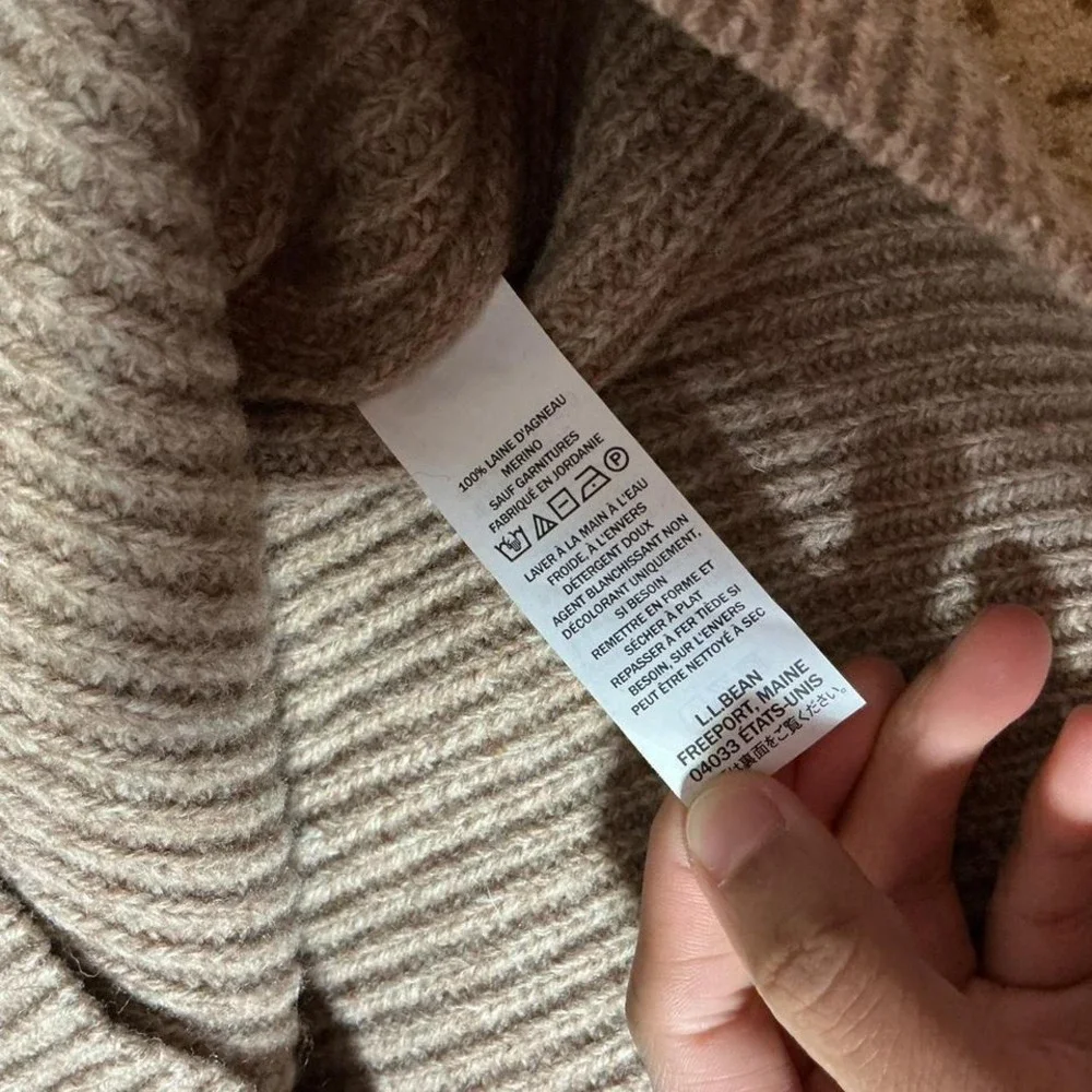 LL Bean Mens 100% Merino Lambswool Quarter Zip Sweater Taupe Brown L Tall 237814